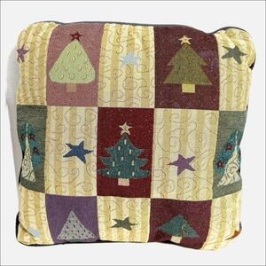 Unbranded Vintage Christmas Tree and Star Tapestry Holiday Pillow with Cord Trim